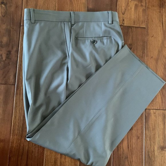 HUGO BOSS Pant Flat Front All Wool Gaberdine Olive Khaki Taupe Waist 34 x 29 - Picture 7 of 7